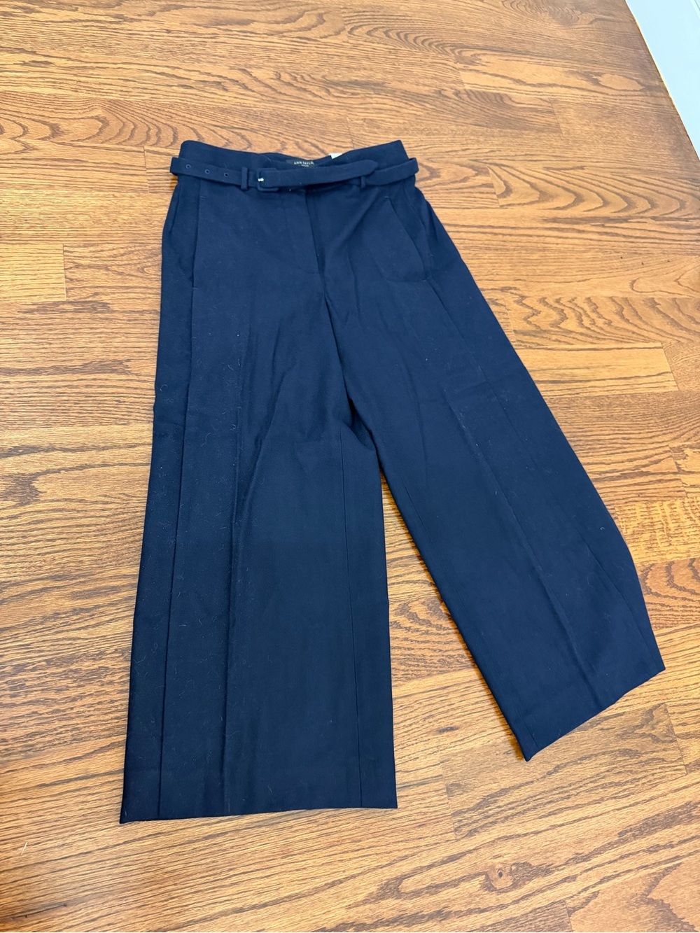 Ann Taylor Black Wide-Leg Belted Trousers